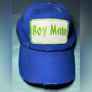 Boy Mom Dad Cap Royal Blue Distressed w/ Embroidered Patch Hand Crafted
